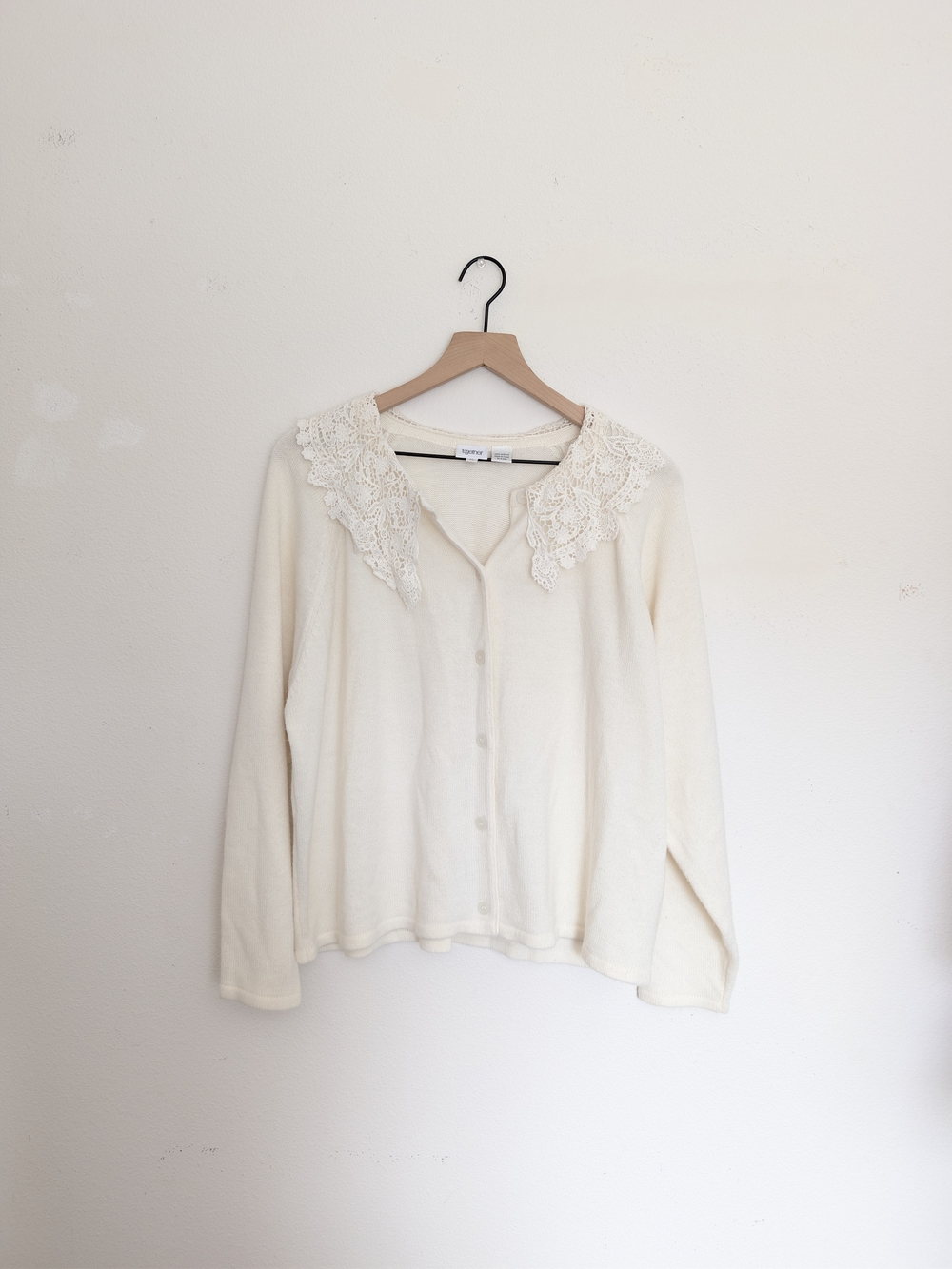 Vintage Delicate Lace Collar Cream Button-Front Top